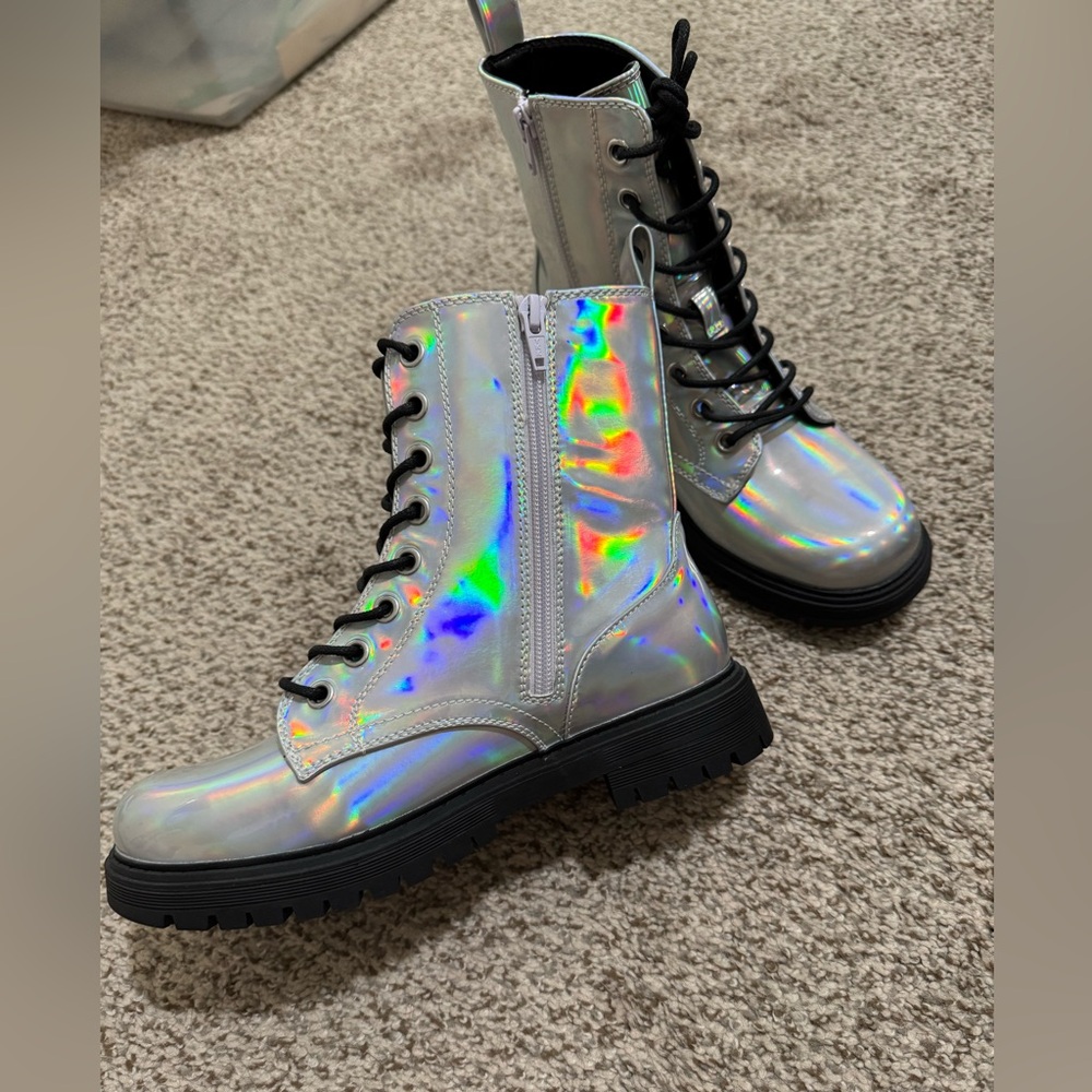 Women’s silver/holo combat boots